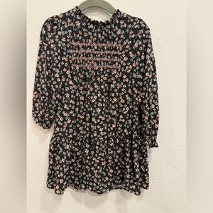 Zara Black Floral Dress with Pink and White Accents